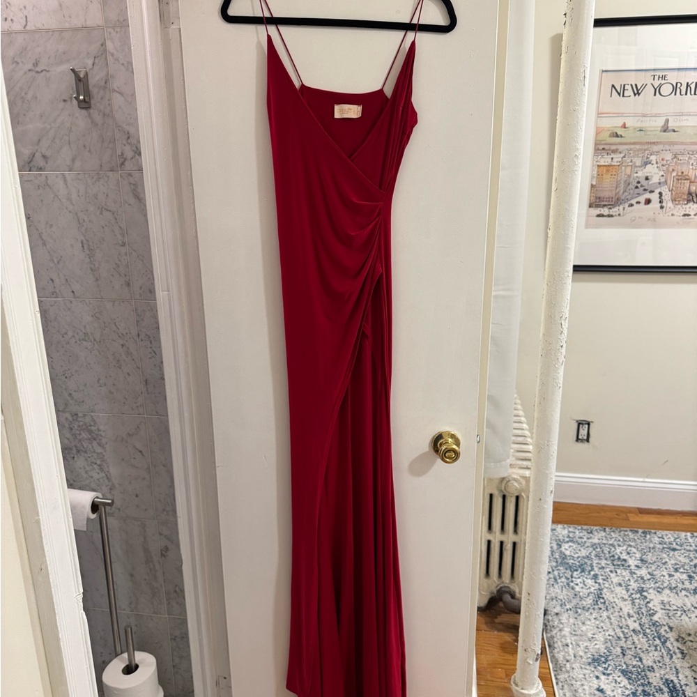 Red maxi dress Club L slit and fishtail
